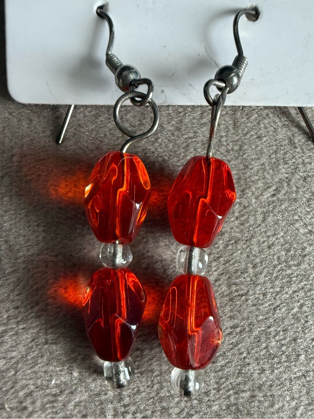 Handmade Red Glass Bead Drop Earrings